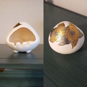 Vintage Sascha Brastoff Ceramic Ashtray Silver & Gold Flower Mid-Century Modern